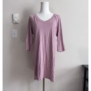 Hanro Pure Essence Nightgown Medium Short Sleeve V Neck Pink 100% Cotton Stretch